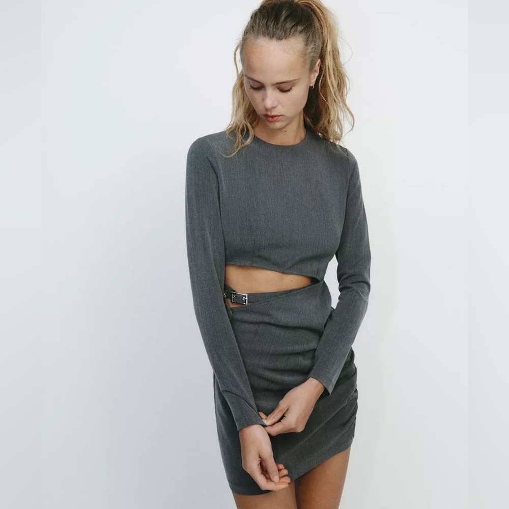 Zara Loop Cutout Mini Dress GreyNWT Women’s Size S